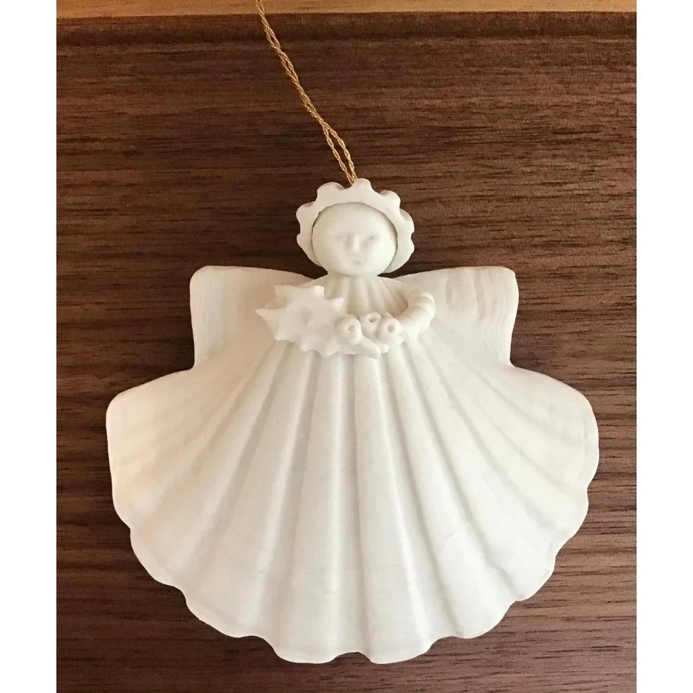 Vintage Maragert Furloug Bisque Porcelain Angel Ornaments Set of 3 White Shell